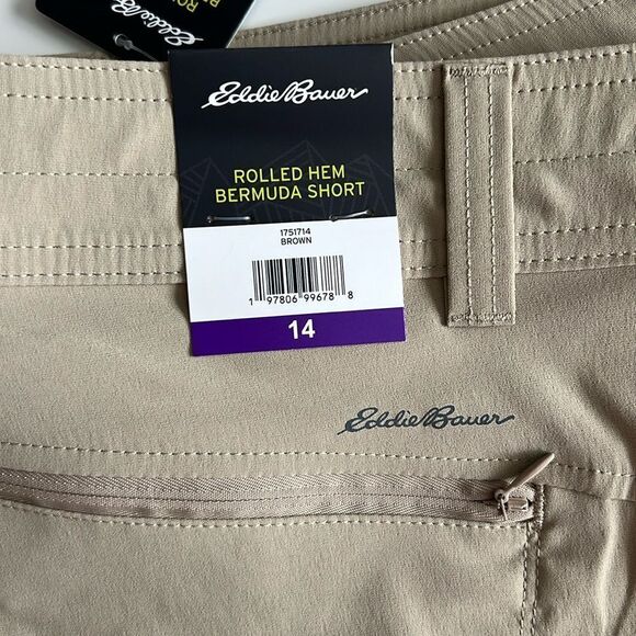 NWT Eddie Bauer Bermuda Short Rolled Hem Tan - Picture 8 of 12